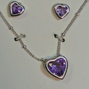 Swarovski Purple Heart Necklace w/ Matching Earrings